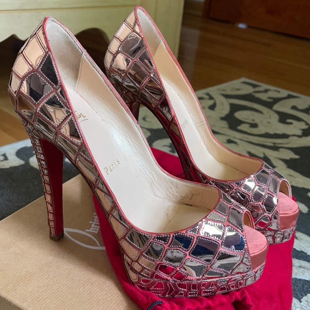 Christian Louboutin Mirror Lady Peep Pumps